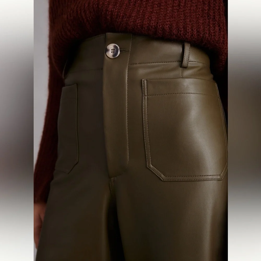 Anthropologie Maeve The Colette Olive Green Wide-Leg Pants size 23 - Picture 4 of 14